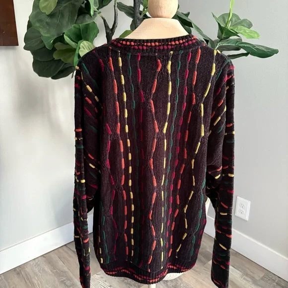 Vintage 90s Tundra for Bachrach Multicolor 3D Sweater Coogi Style Y2k Large - Picture 4 of 5